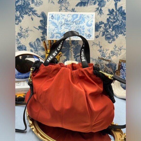 🆕 SEE BY CHLOE 🧿 NWOT Mini Flo Shoulder Bag, Red Nylon - Picture 7 of 16